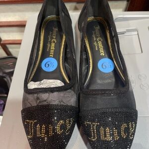 Juicy Couture Black Flats with Gold Accents